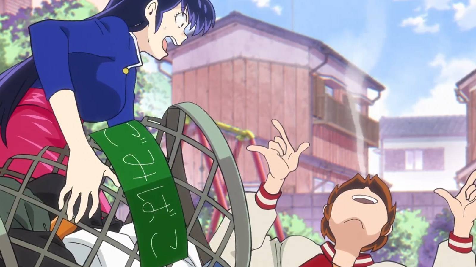 E2 Sakura hitting Ataru with a trash can