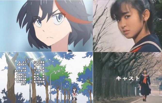 Side-by-side ending credit sequence of Sukeban Deka and Kill la Kill.