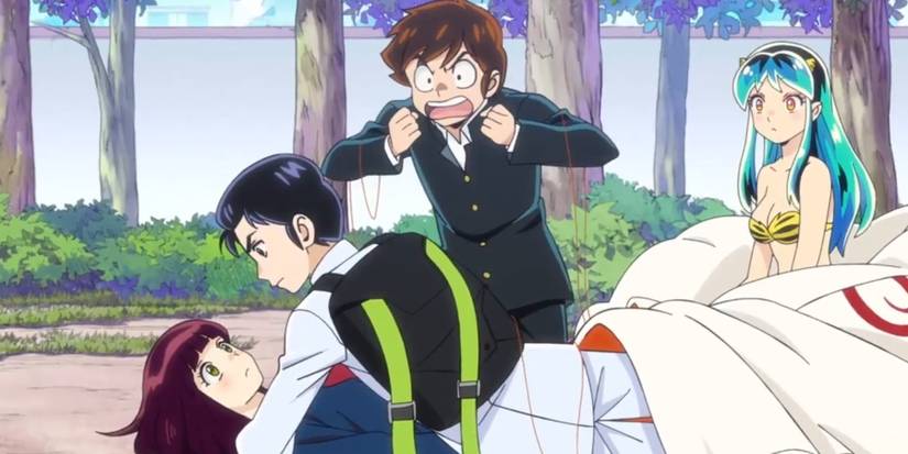 E3 Mendo, Shinobu, Ataru, and Lum all mixed up in a parachute