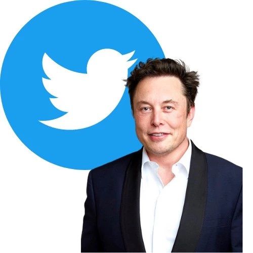 Elon Musk in Front of Twitter Logo