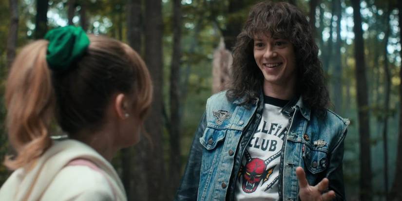Eddie Munson in the woods in Stranger Things