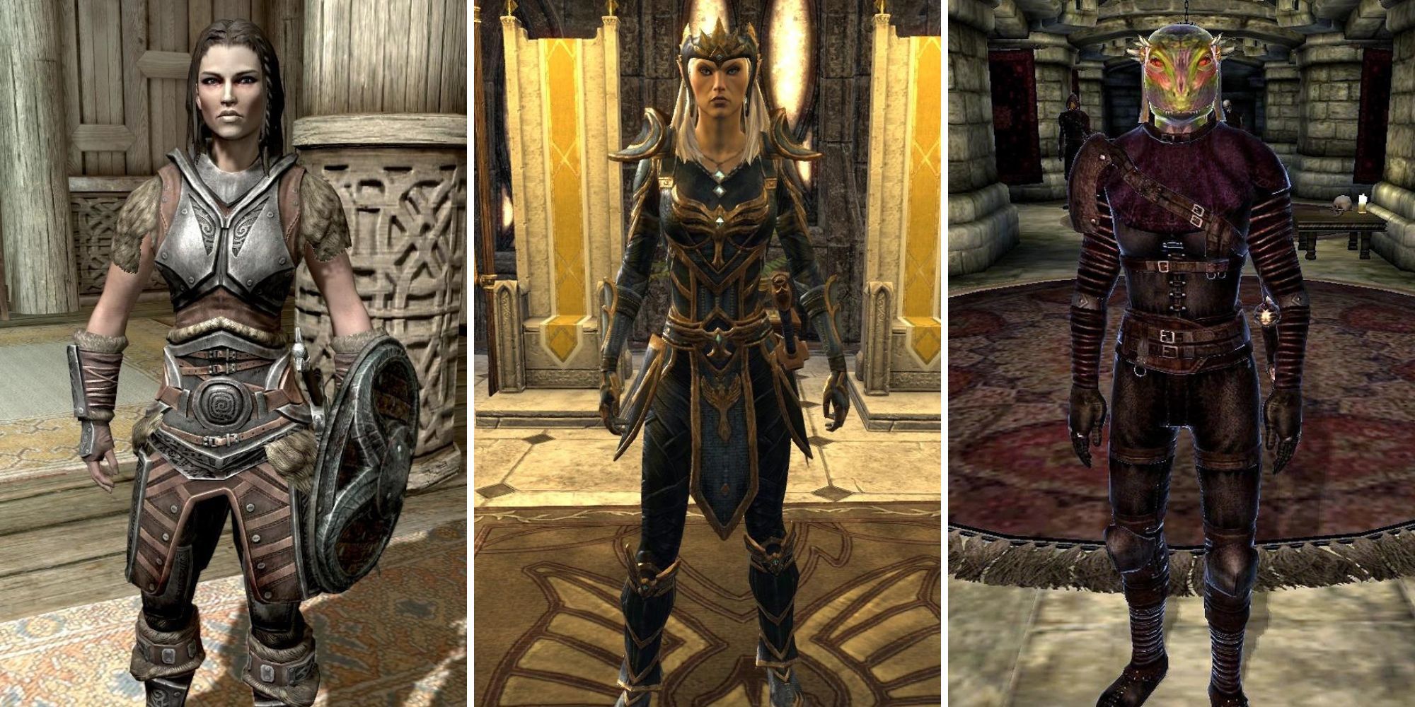 A grid of images showing three different women from the games Elder Scrolls 5: Skyrim, Elder Scrolls Online, and Elder Scrolls 4: Oblivion