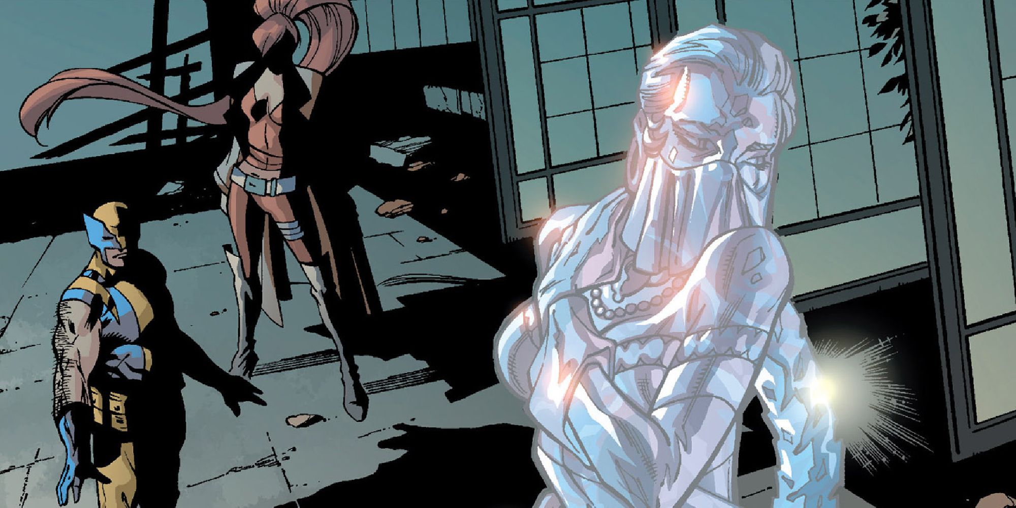 Elsa and Wolverine confront the frozen Dreaming Maiden in the comics