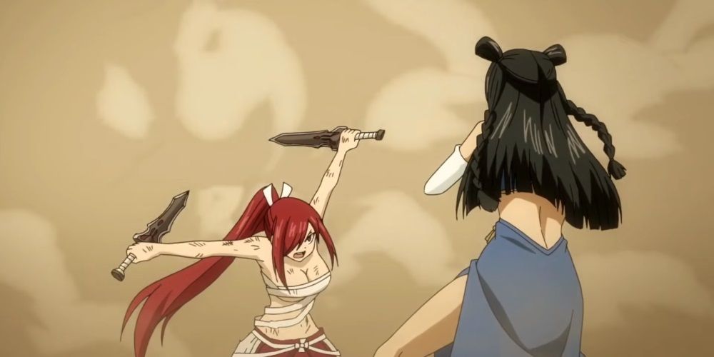 Erza suddenly attacks Minerva Orland in the Fairy Tail anime