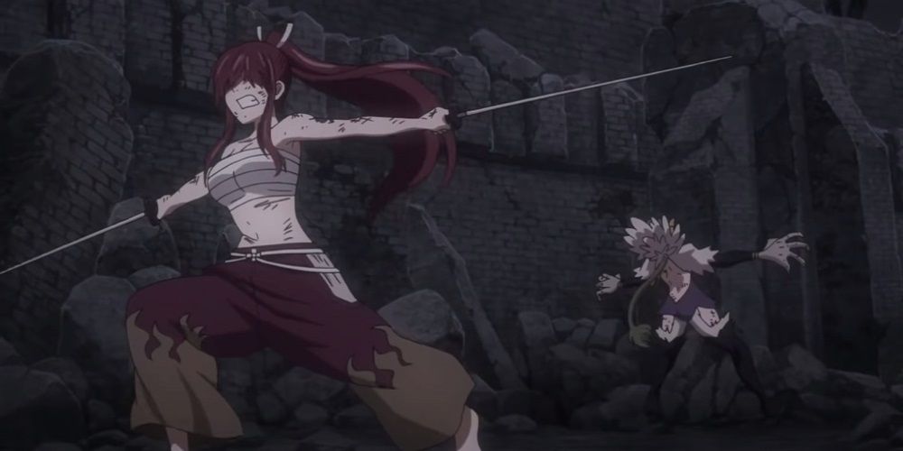 Erza Scarlet defeating Kyoka in the Fairy Tail anime