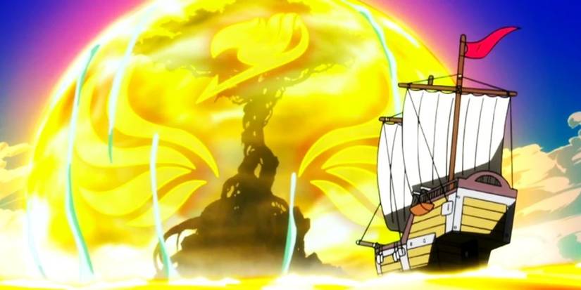 Tenrou Island surrounded by the Fairy Sphere spell in the Tenrou Island anime