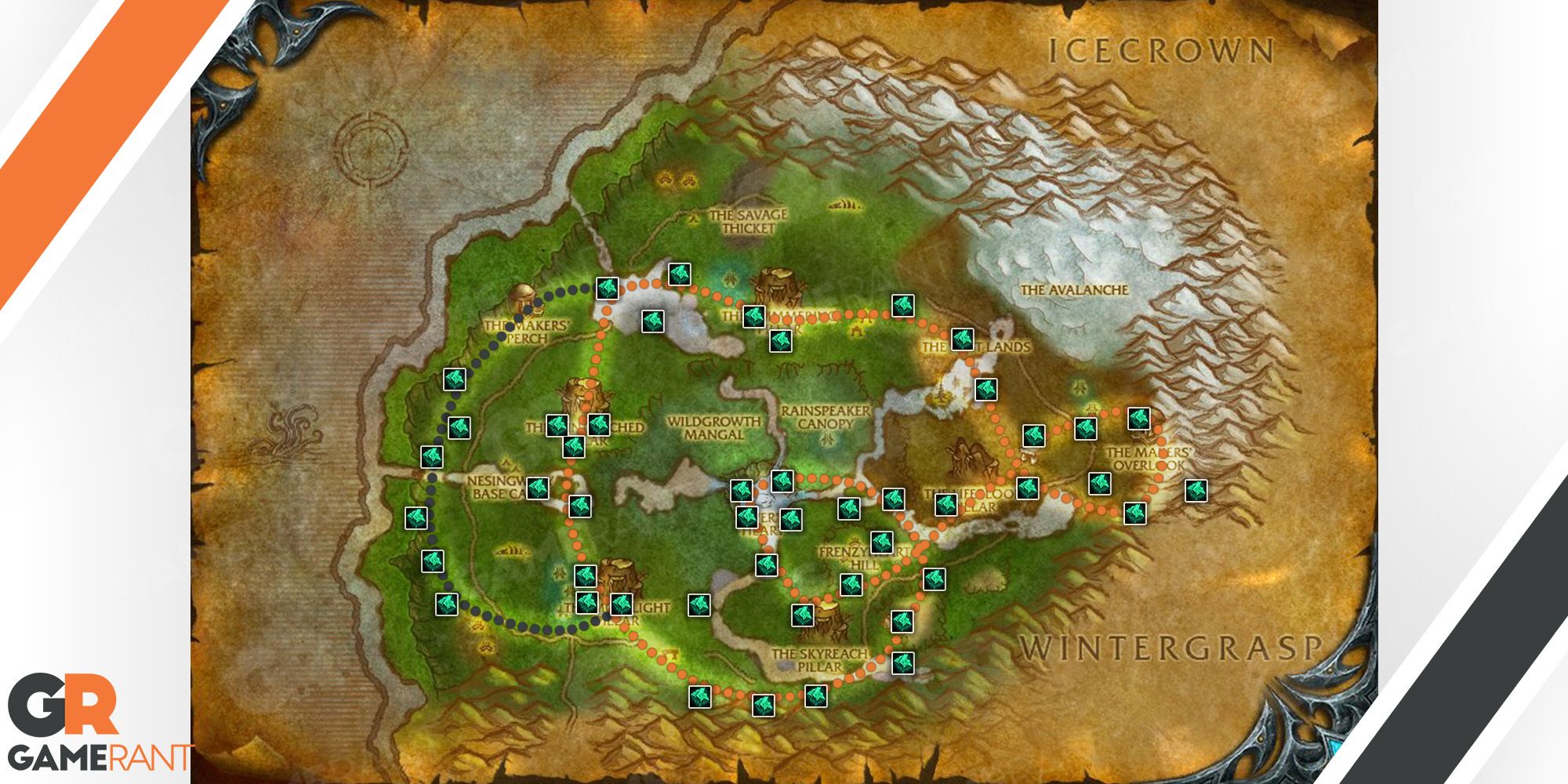 map of sholazar basin zone in wow classic northrend highlighting where to farm saronite ore