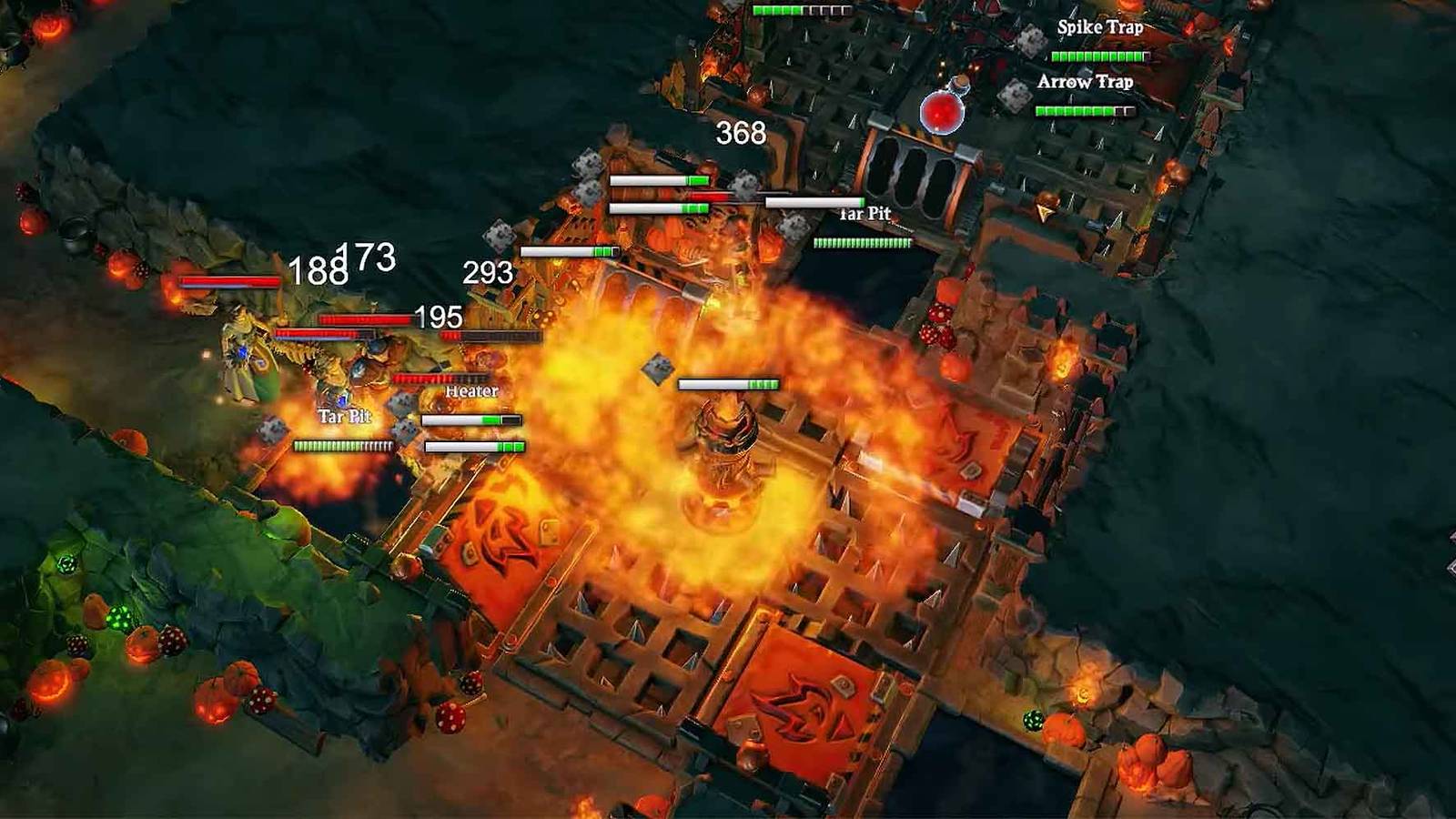 A group of heroes being decimated by a trap room in Dungeons 3