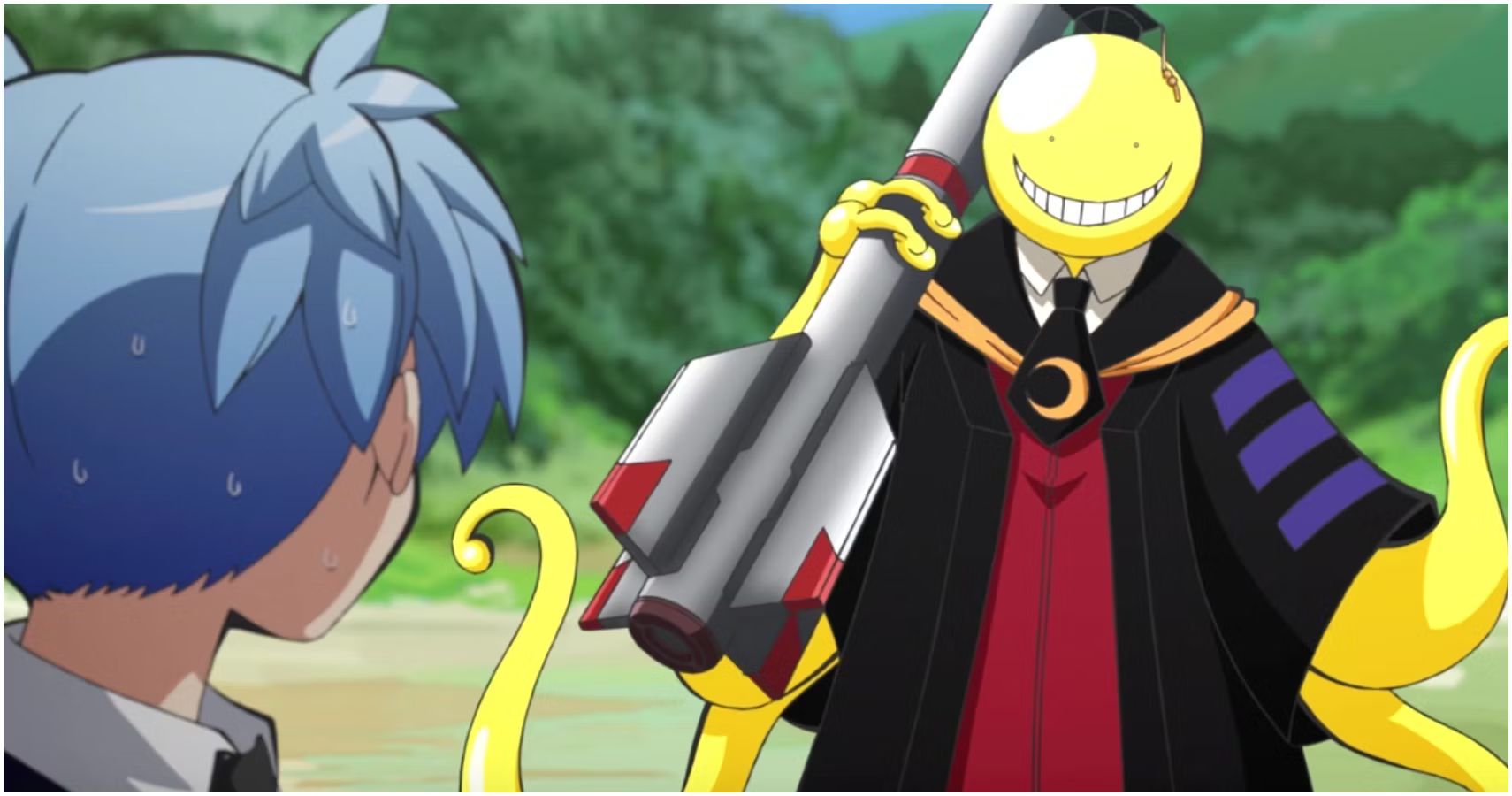 Koro-Sensei holding a rocket