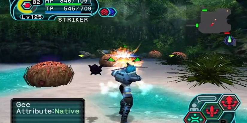 Fighting enemies in Phantasy Star Online Episode 1 & 2