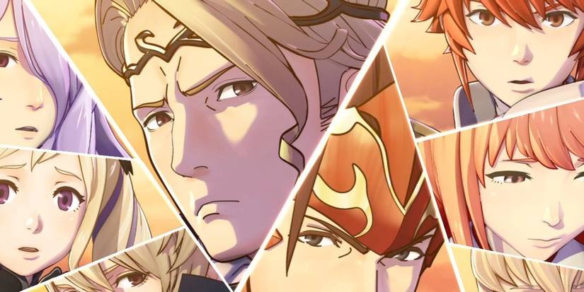 Cut scene from Fire Emblem Fates showing a variety of characters