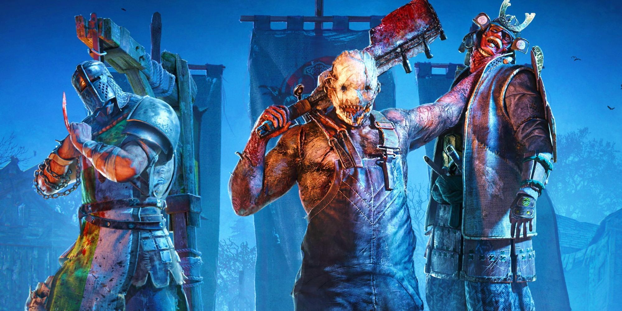 The trapped from dead by daylight holding a character from For Honor in the game For Honor