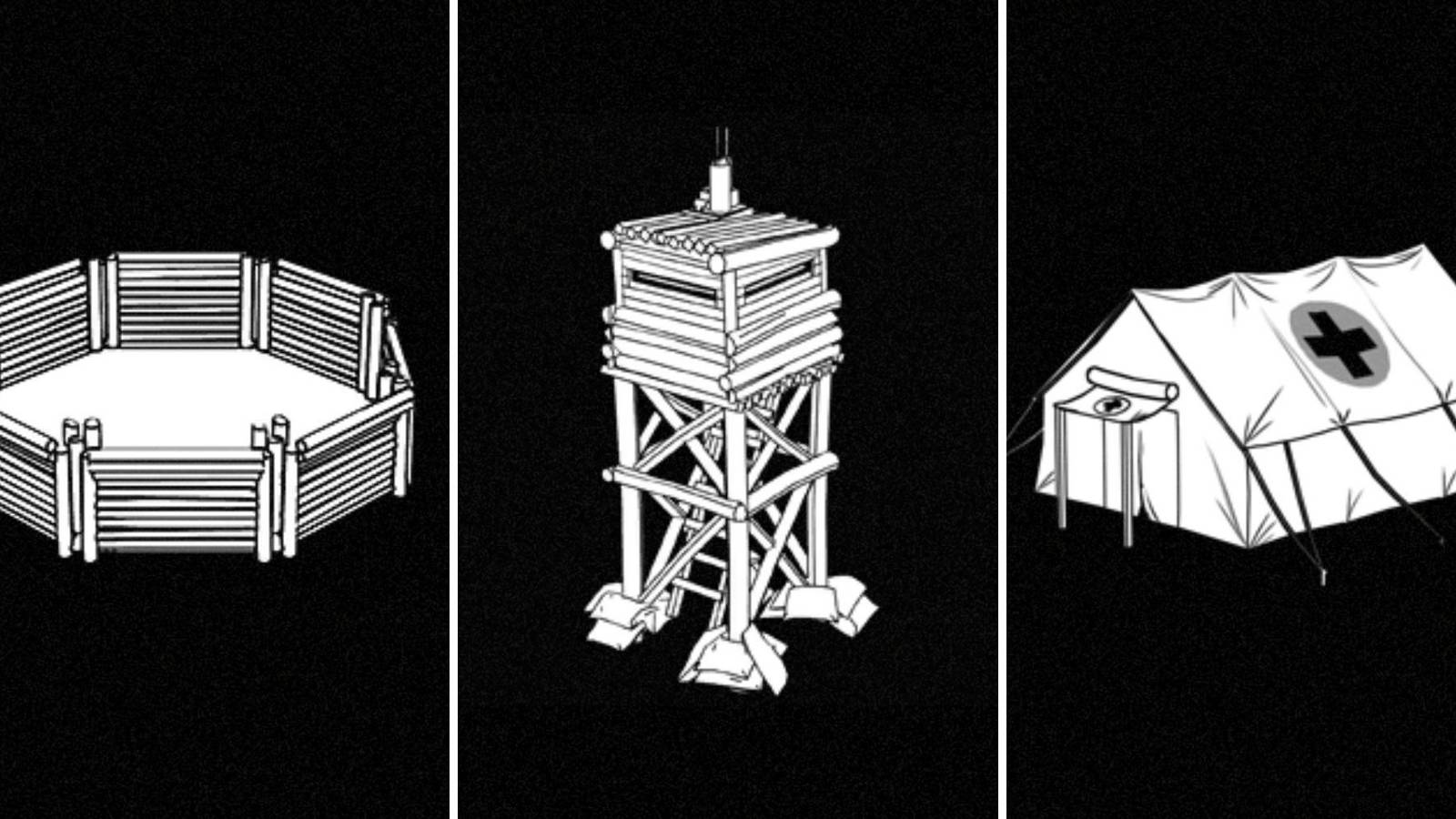 A grid of different icons from Foxhole showing the best structures to build