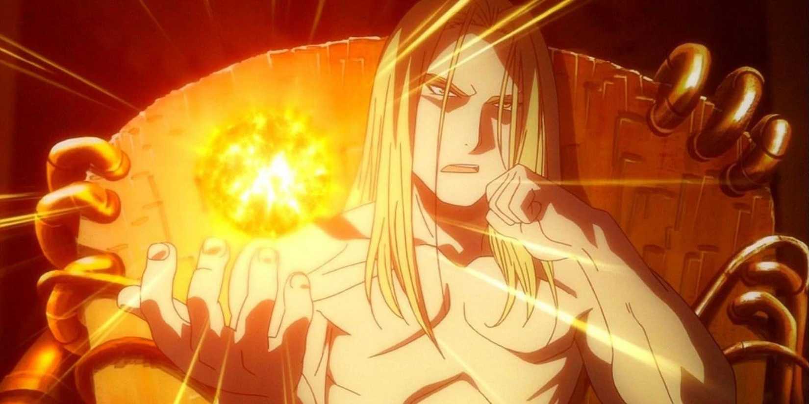 Father creates a miniature sun in his hand in Fullmetal Alchemist Brotherhood