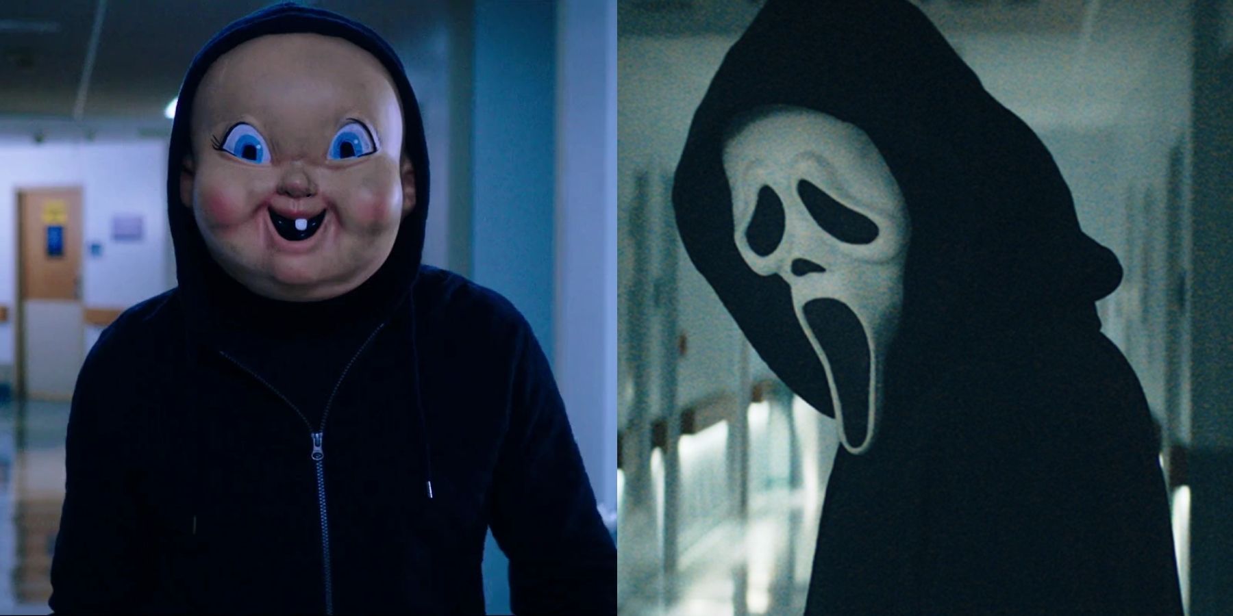 Split image of Babyface from Happy Death Day and Ghostface from Scream