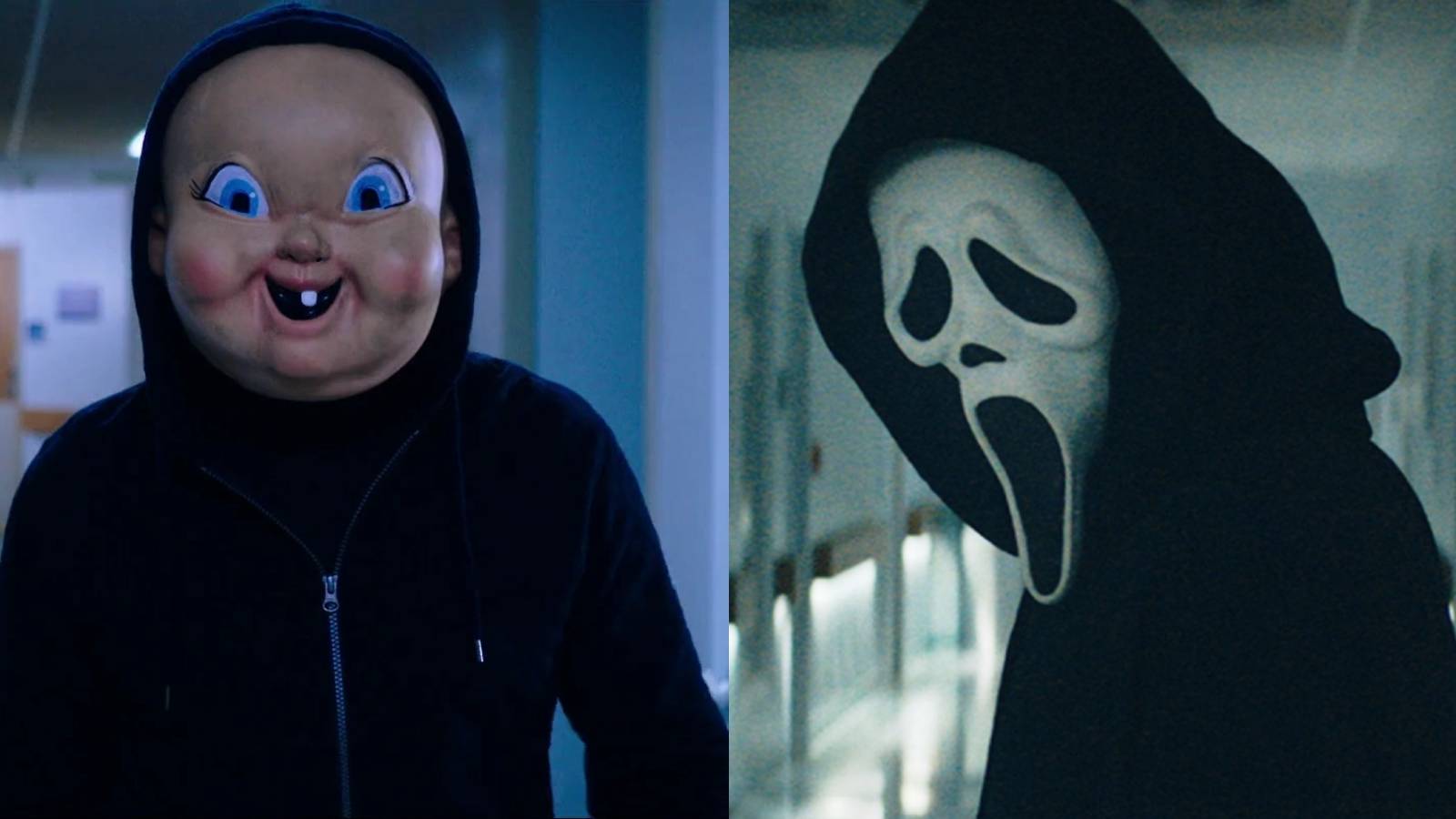 Split image of Babyface from Happy Death Day and Ghostface from Scream