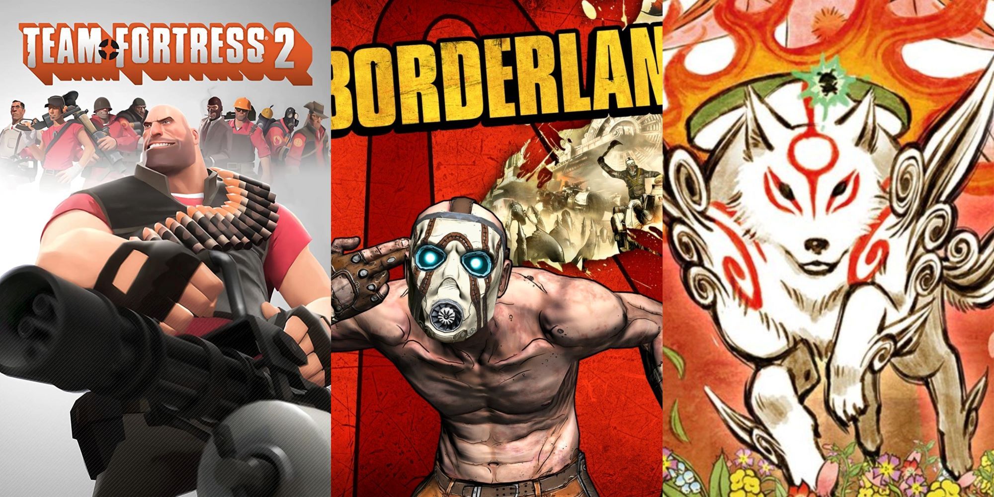 Left - Team Fortress 2, Center - Borderlands, Right - Okami