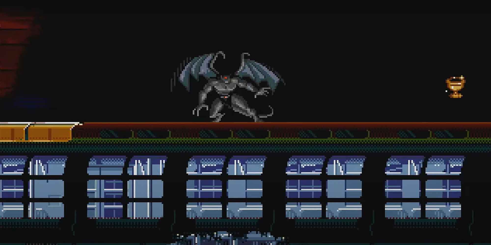 Goliath on top of a subway train in the Gargoyles Disney Game