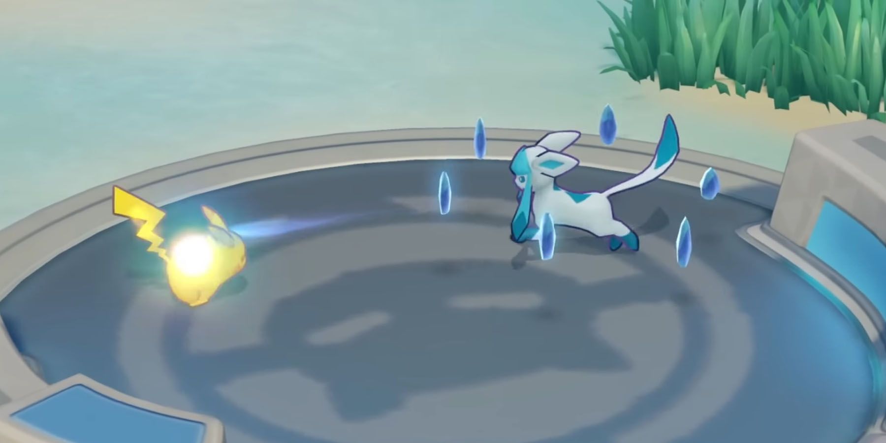 Glaceon fighting Pikachu