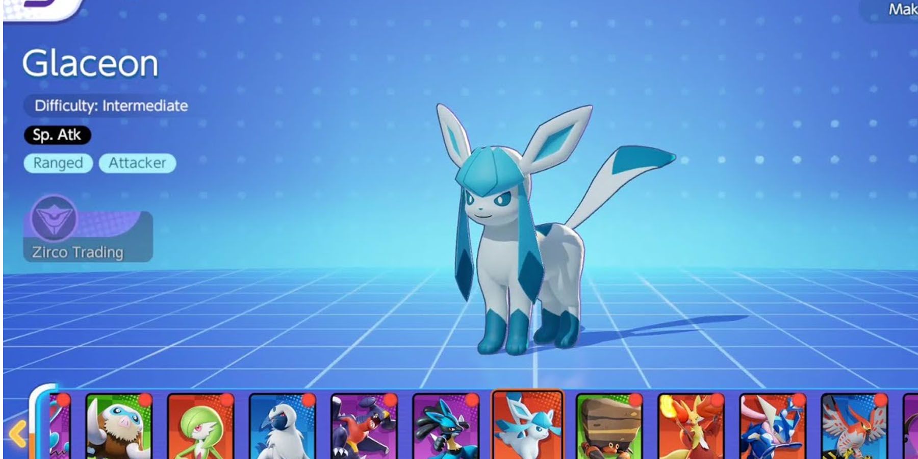 Glaceon in the character select screen