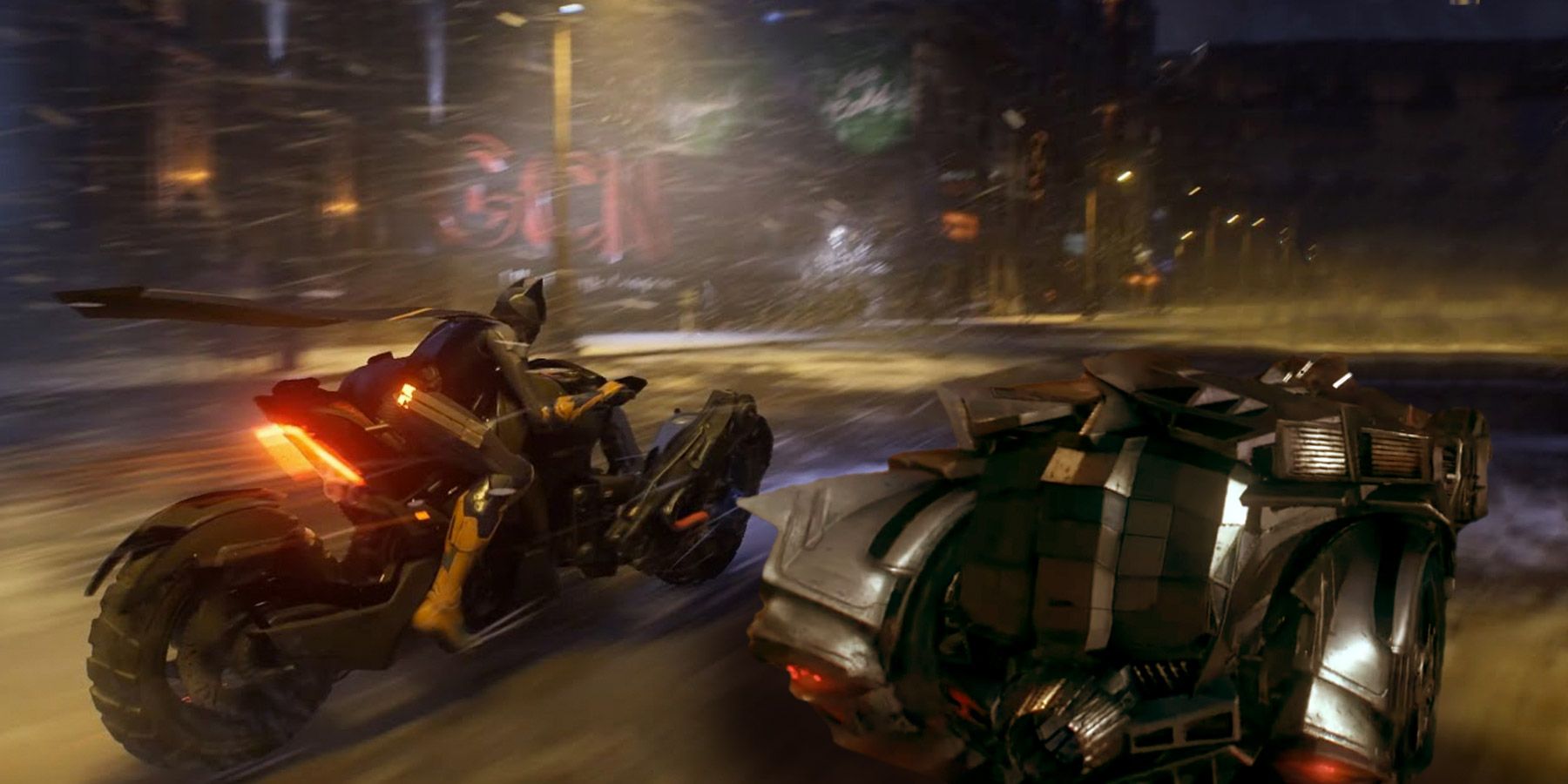 Gothamn Knights Batcycle Compete With Arkham Batmobile