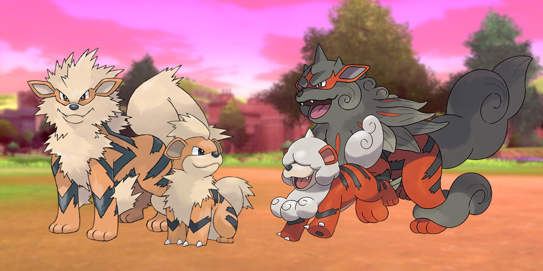 Pokemon's Growlithe and Arcanine, in both their Kantonian and Hsuian forms.