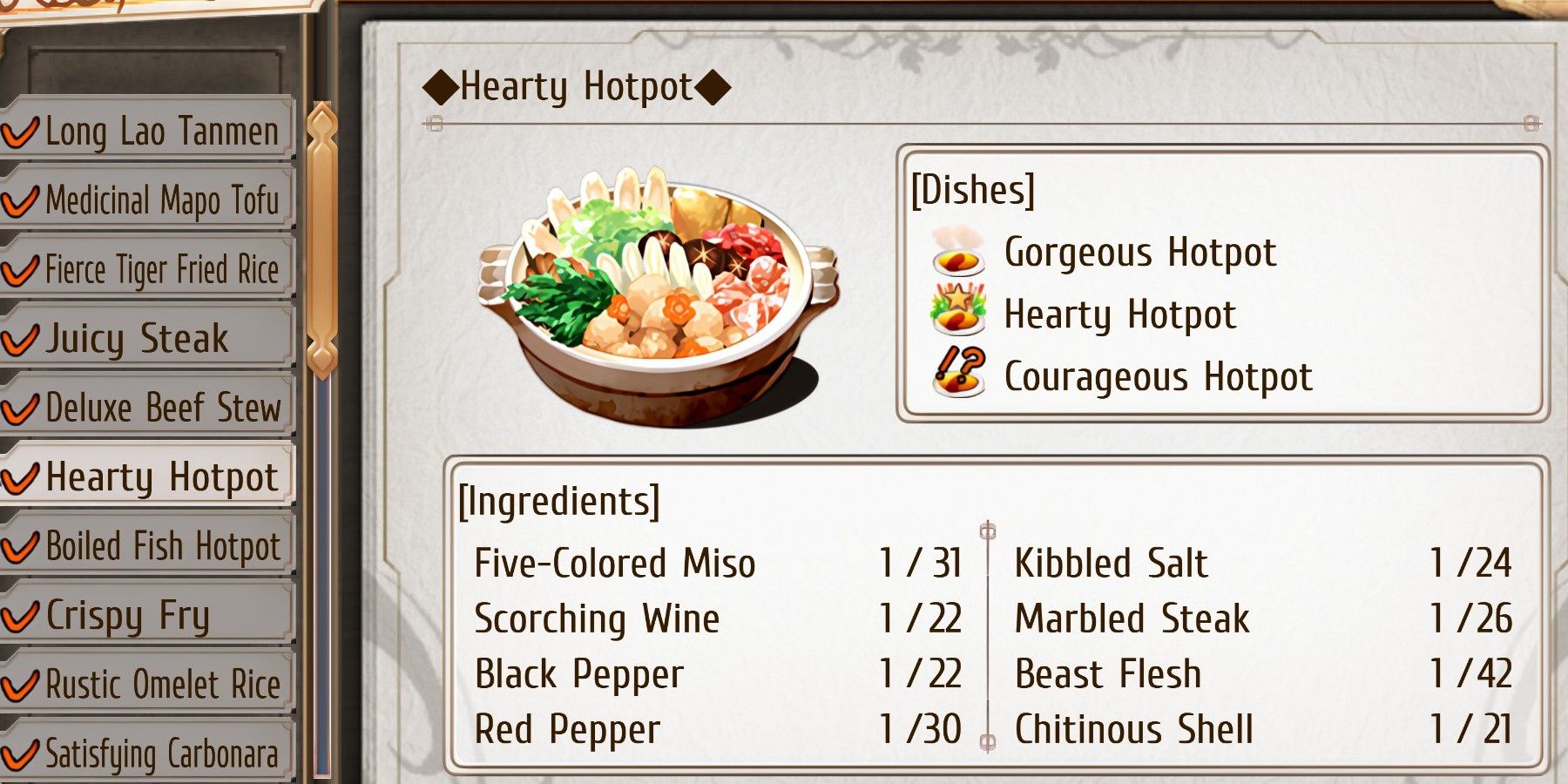 Hearty Hotpot recipe and ingredient list