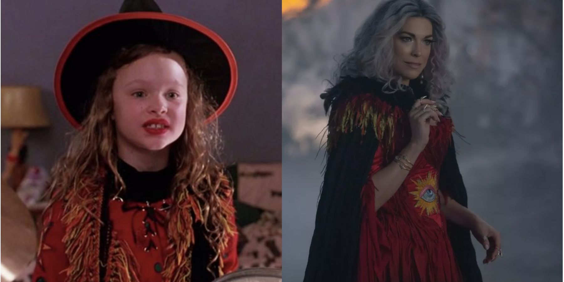 A split image features Dani in Hocus Pocus and the Mother Witch in Hocus Pocus 2