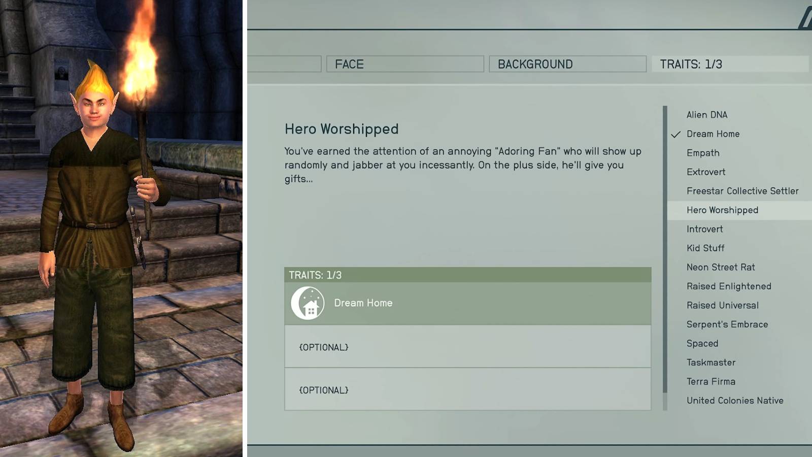 starfield elder scrolls 4 oblivion character creation optional traits adoring fan arena