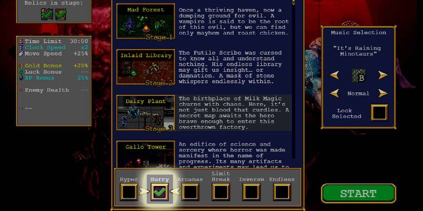 Activating Hurry Mode in Vampire Survivors