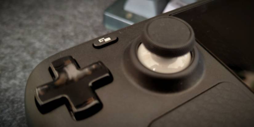 An extreme close up of a Steam Deck