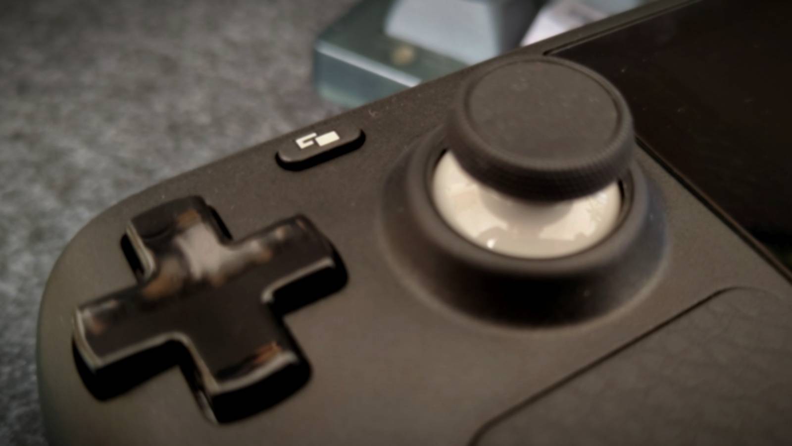 An extreme close up of a Steam Deck