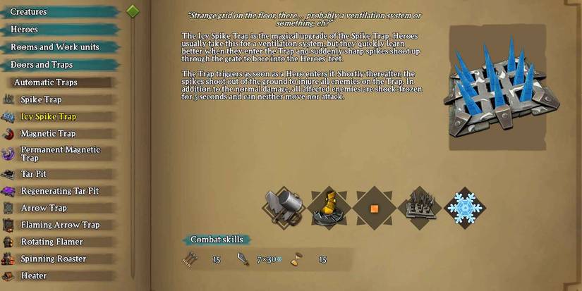 Almanac entry for the Icy Spike Trap in Dungeons 3