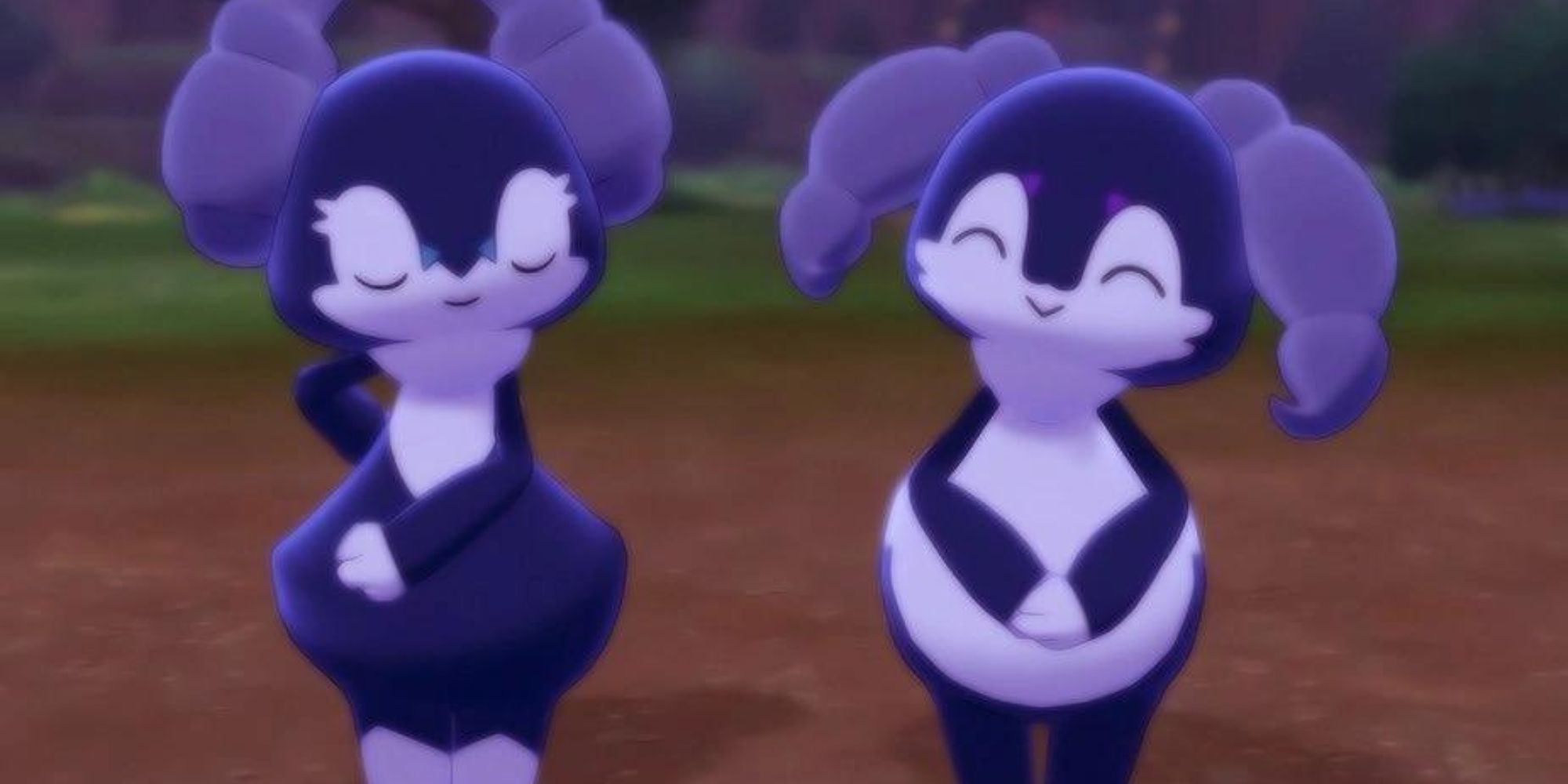 A close up of the Indeedee pokemon in both genders in Pokemon Sword and Shield 