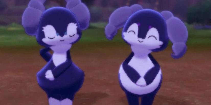 A close up of the Indeedee pokemon in both genders in Pokemon Sword and Shield 