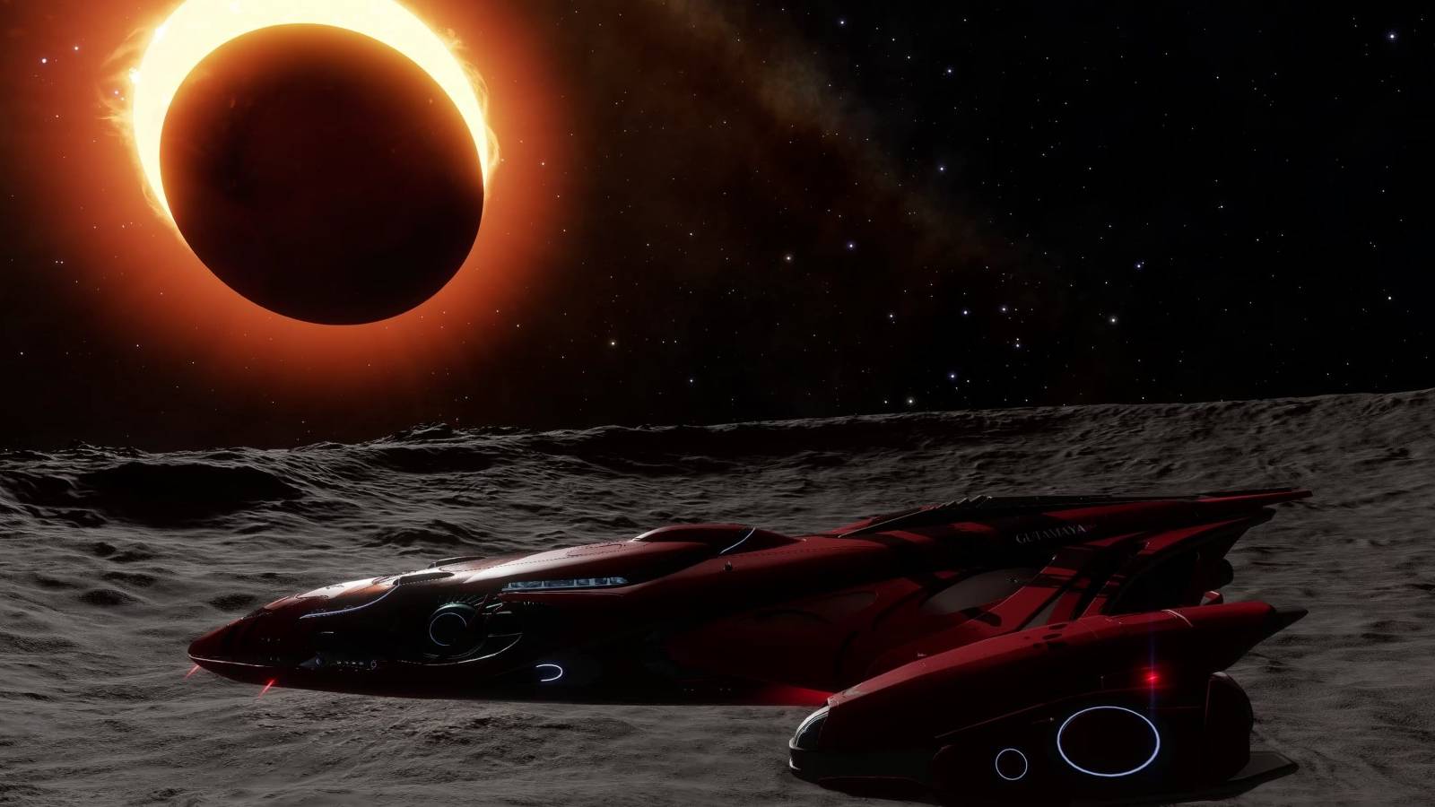 The Indomitable posing in front of a near eclipse