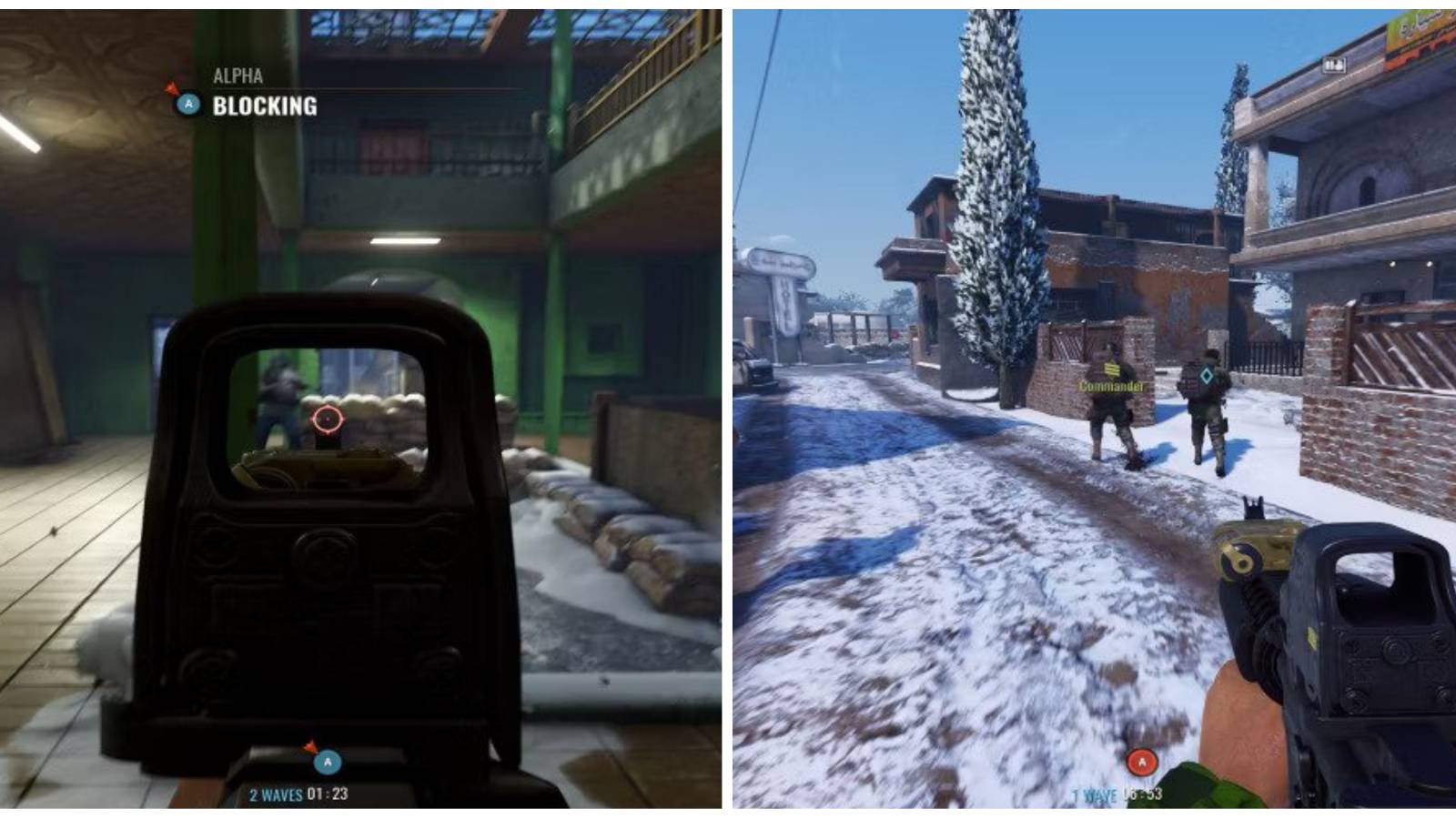 (Left) Aiming down the sight (Right) Teammates 