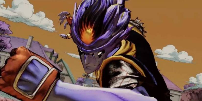 Jojo all star battle R Ikuro Hashizawa, a purple skinned, demonic looking man in a ninja-esque outfit