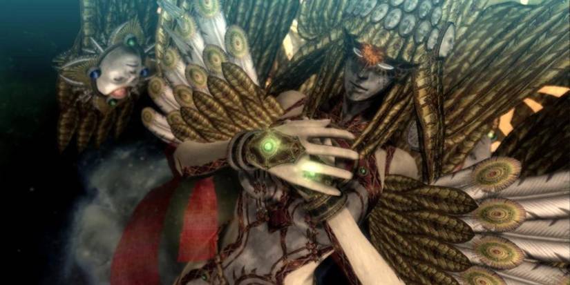 A close up of Jubileus the Creator from Bayonetta