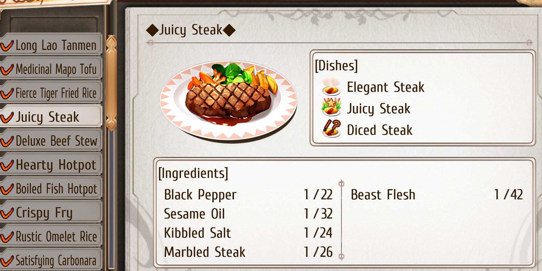 Juicy Steak recipe and ingredient list