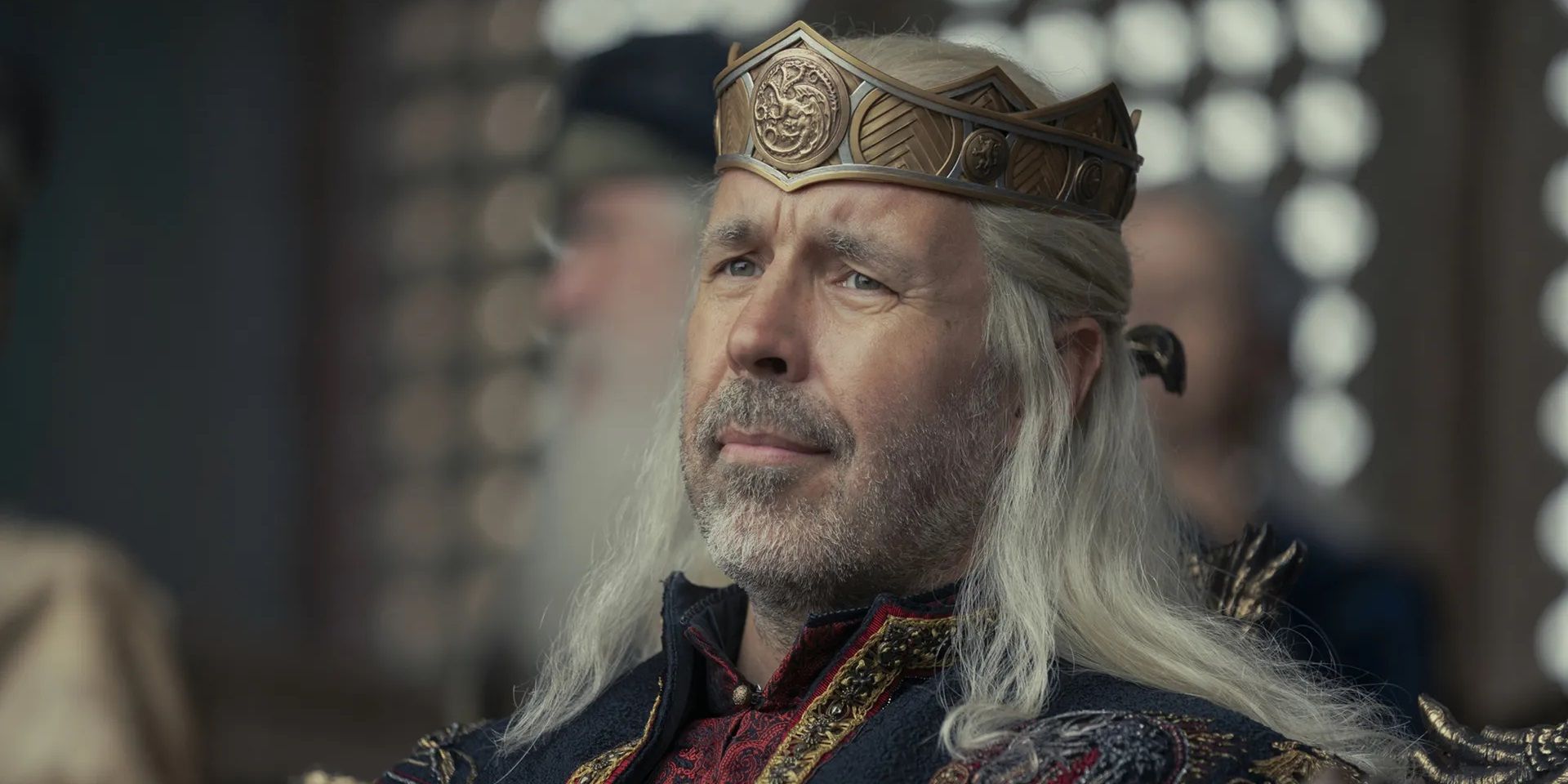 King Viserys watching a gladiatorial match in House of the Dragon