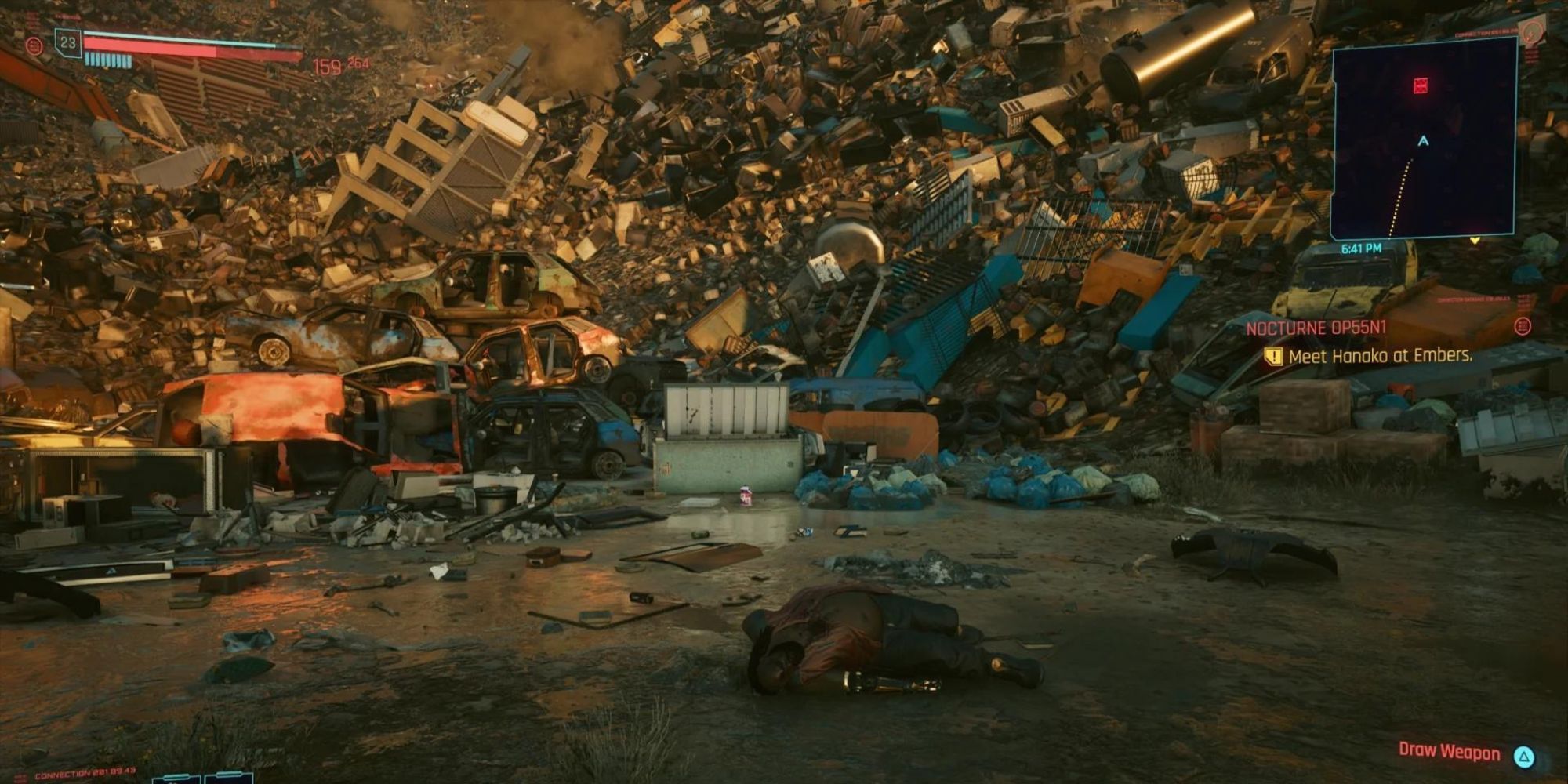 Декс ДеШон лежит мертвым перед холодильником, к которому игроки должны отправиться в квесте Cyberpunk 2077 под названием Kold Mirage.