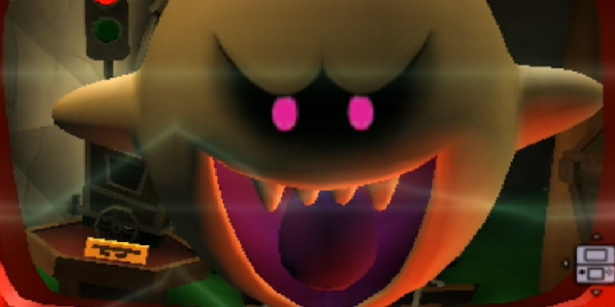 King Boo appearing on a TV screen in Luigi's Mansion: Dark Moon
