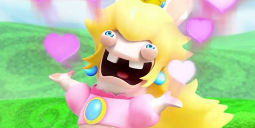 Mario + Rabbids Kingdom Battle Rabbid Peach singing with hearts