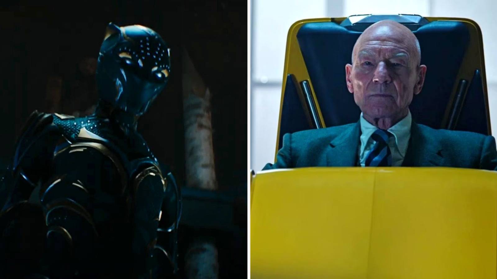 Black Panther: Wakanda Forever and Professor X split image