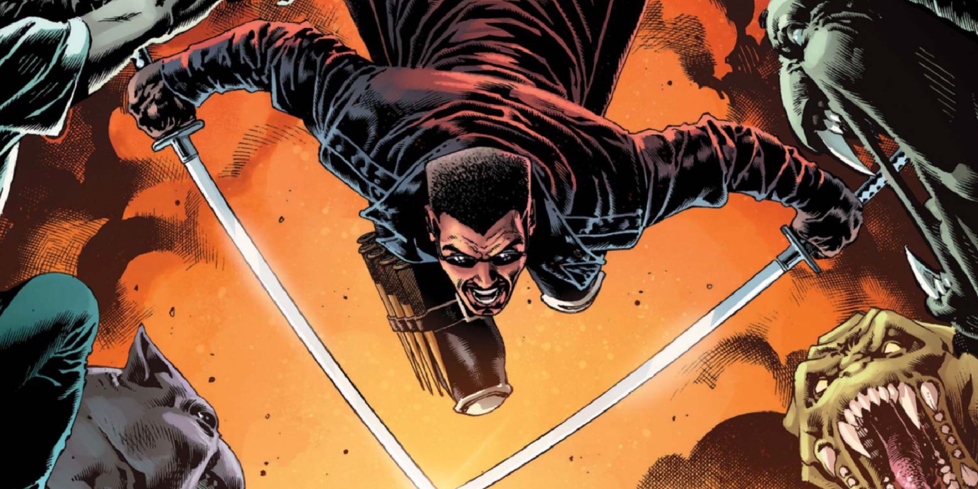 Blade slicing through monsters in the comics