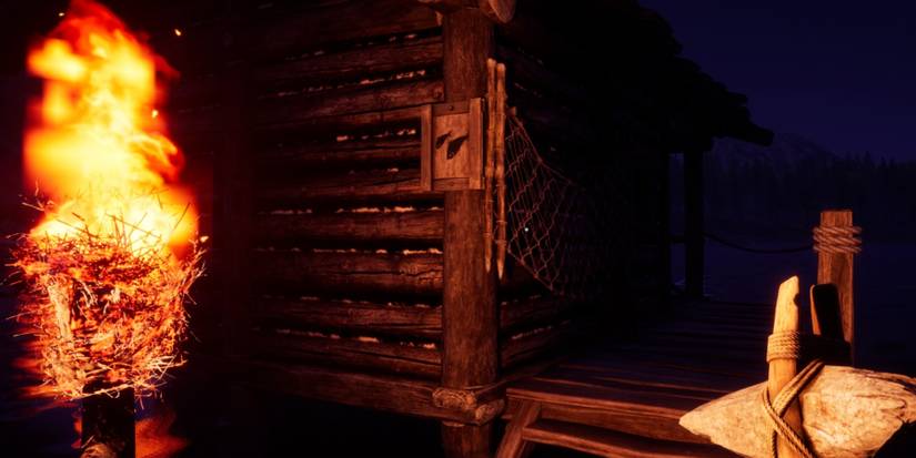 Medieval Dynasty Fishing Hut At Nighttime