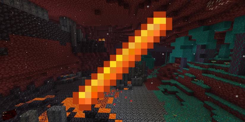 Close up of a blaze rod loot drop in Minecraft