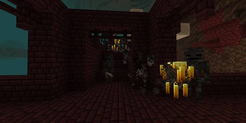 Blazes in a Nether Fortress in Minecraft