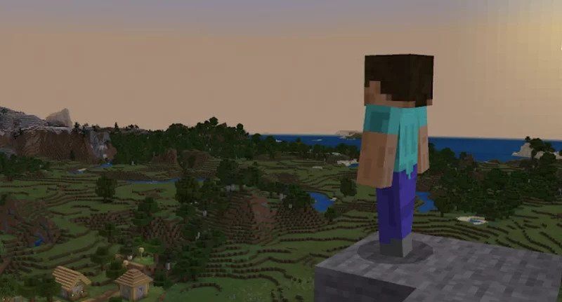 Minecraft Steve standing alone on mountain